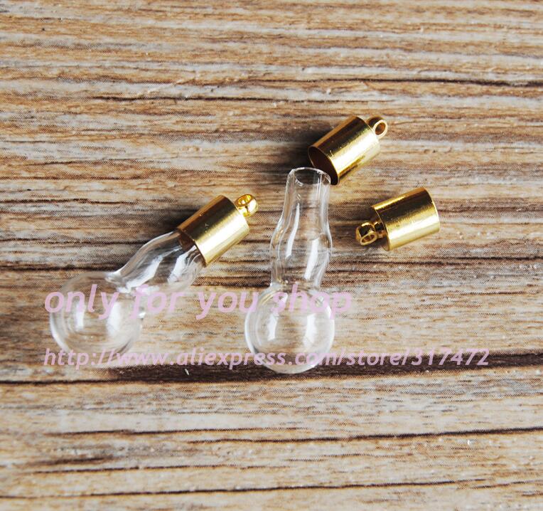 XCDIY 5set/lot 5mm inner diameter glass Vial Pendant gold metal cap DIY miniature glass vial pendant wish bottle: Imitation Rhodium Plated