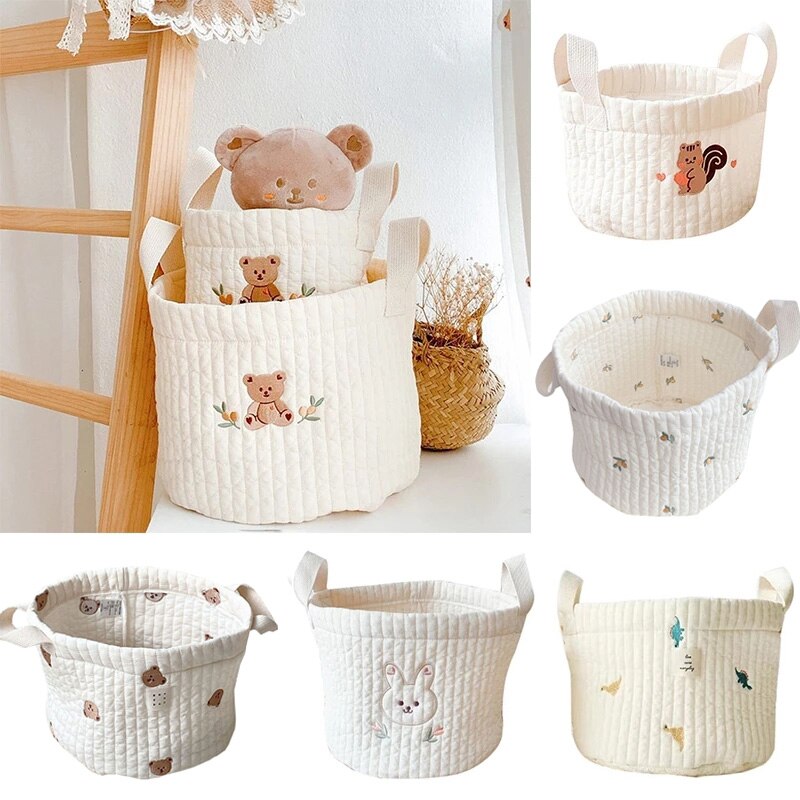 Sacs à couches brodés ours fleur pour bébé garçon fille -né sac à couches organisateur pour maman vêtements jouets sac de rangement panier