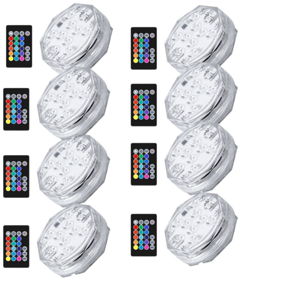 10Pcs Rgb Afstandsbediening Dompelpompen Licht IP68 Waterdichte Onderwater Licht Vijver Zwembad Decor Night Lamp Voor Aquarium: 8pcs