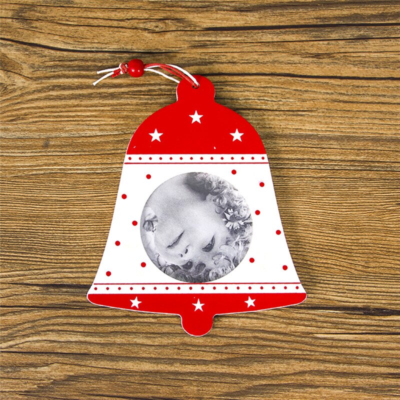 1pc Christmas Tree Photo Frame Wooden Santa Claus Hang Decorations DIY Photo Frame Christmas Decoration Products: Bell