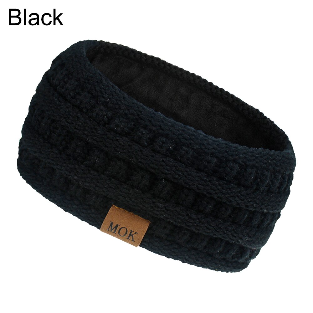 Inverno ao ar livre orelha mais quente headbands para as mulheres macio quente malha velo forrado faixa de cabelo para ciclismo ao ar livre caminhadas acampamento: Black