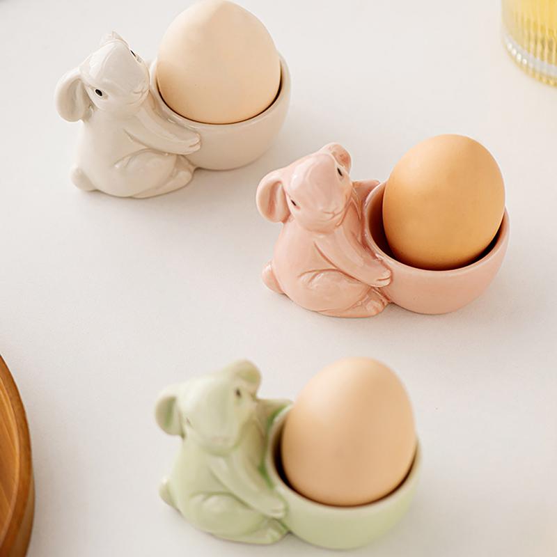 Tasse à œufs en forme de lapin en céramique, support d'œuf en forme de lapin mignon, ornements de table, porte-œufs durs, conteneur d'outils pour œufs