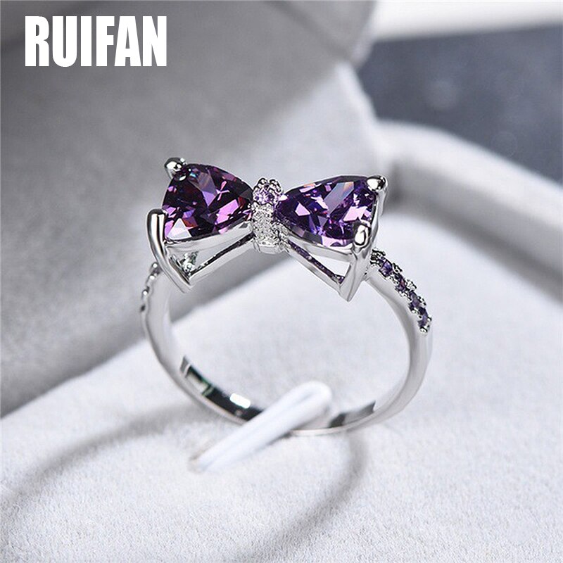 Ruifan Paars Zirconia Crystal Bow-Knoop Trendy Europa Bruiloft Ring Voor Vrouwen Trouwringen Vrouwelijke Sieraden YRI161