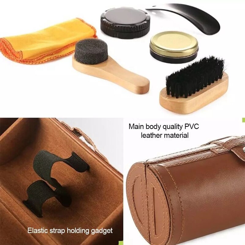 Kit de cuidado de pulido de zapatos, 6 uds., cepillos de cera para zapatos, paño brillante y cuerno de zapato, Kit de limpieza de zapatos compacto