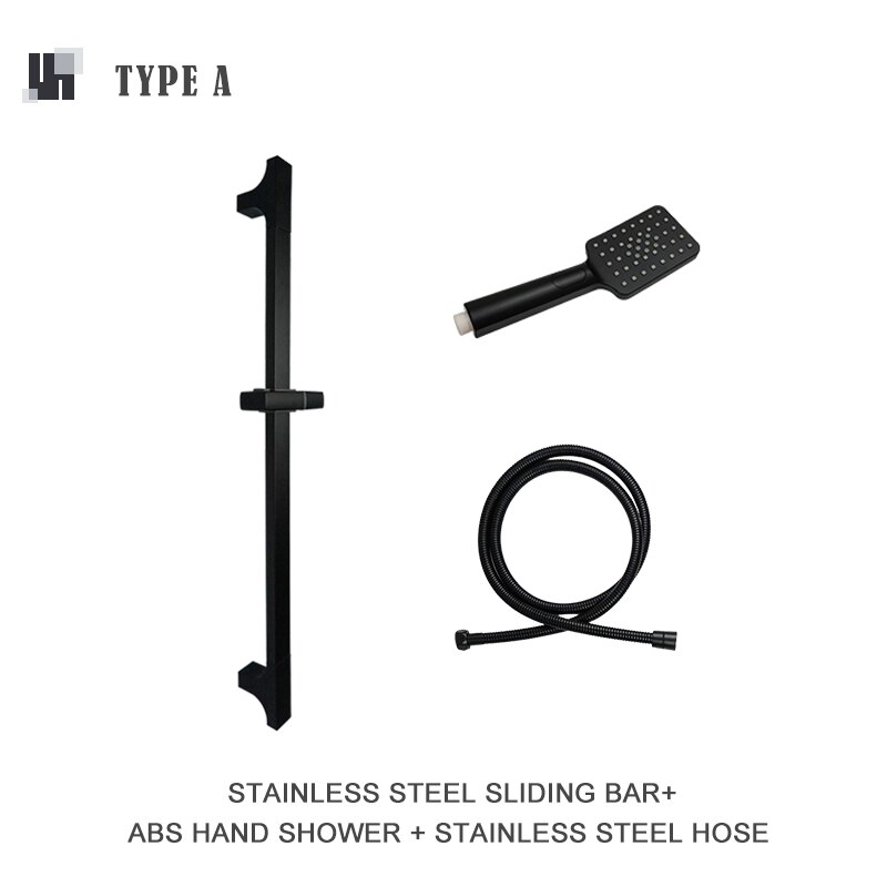 Black 3 Function ABS Hand Held Shower Head High Pressure Rain Shower Sprayer Set Wall Mount Slide Bar with Hose and Bracket: Whole Set A