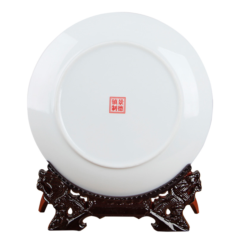 Plato Ornamental de cerámica de arte Fengshui, decoración China antigua de NinePheonix, juego de platos chinos tradicionales de porcelana con Base de madera