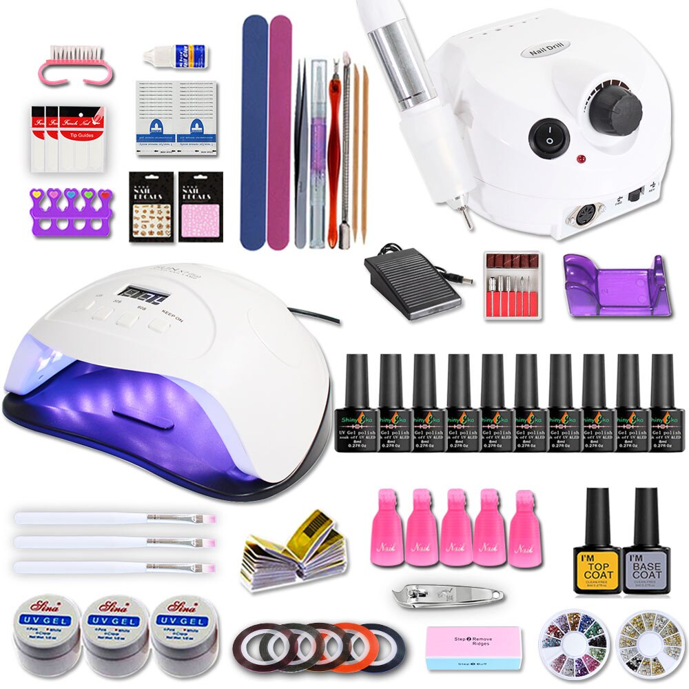 Nagelset för manikyr kit gel nagellack set med 35000/20000 rpm nagelborrmaskin 84/54w nagellampa nail art verktyg: 84w 10 färger set 4