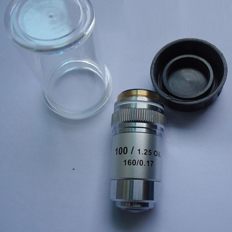 Biological Microscope Achromatic Objective Lens 4X 10X 20X 40X 60X 100X(oil) RMS 20.3mm Thread Silver Shell
