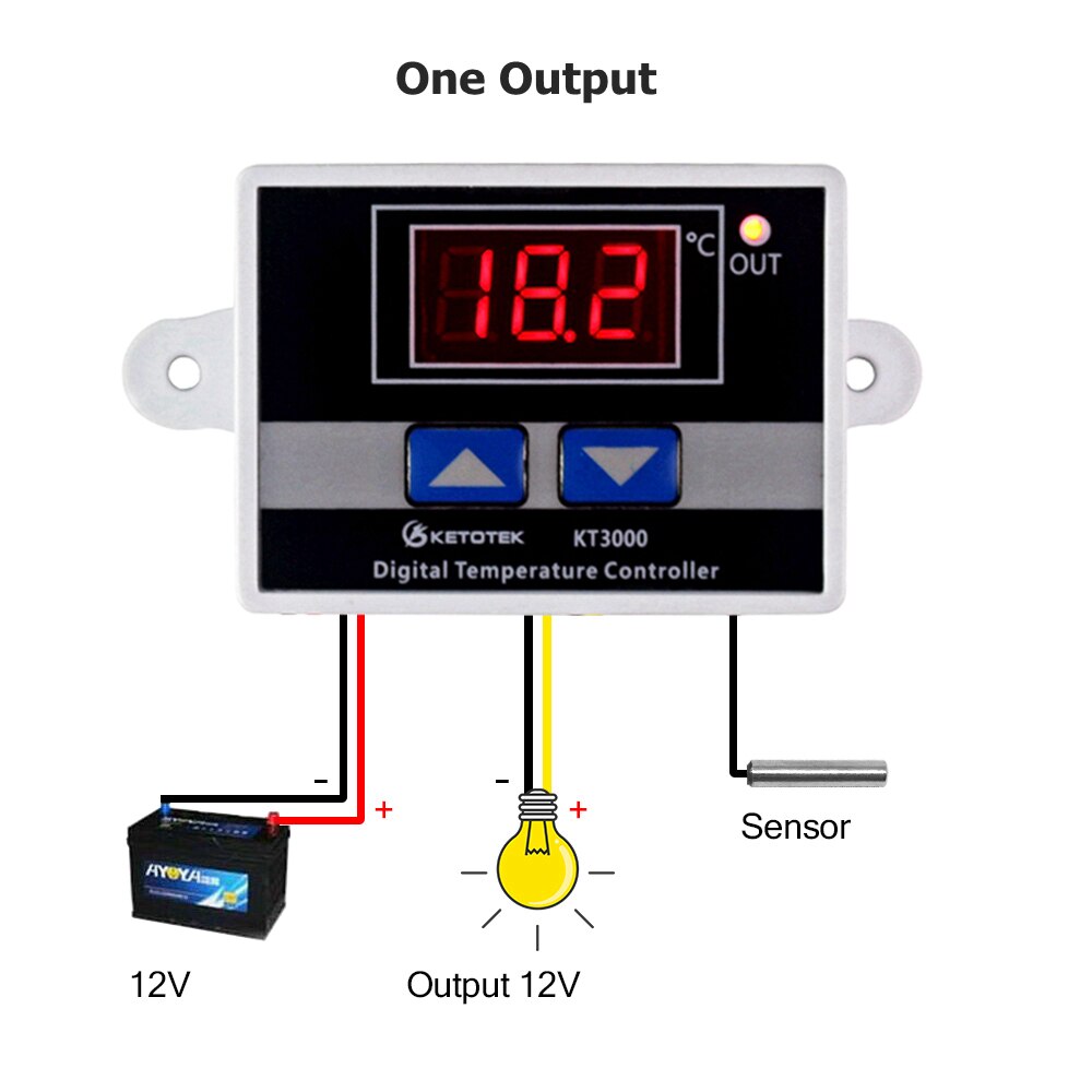 Digital Thermostat Regulator KT99 AC 220V 12V 24V 10A Direct Output Microcomputer Temperature Controller Switch NTC/K Sensor: 12V one output