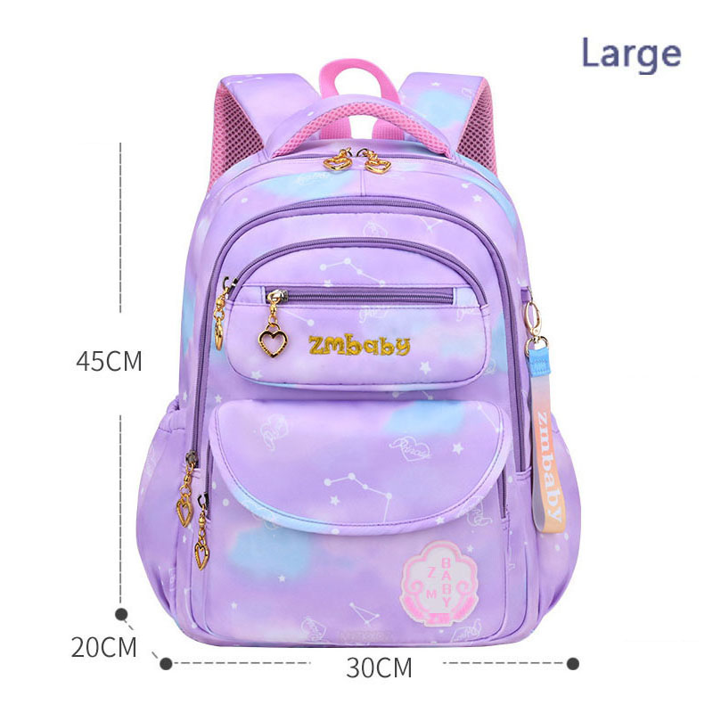 Girls Cute Princess School Bags Children Pink School Backpack Waterproof Hard-Wearing Bookbag Kids High Capacity Lightweight Sac: Purple Large