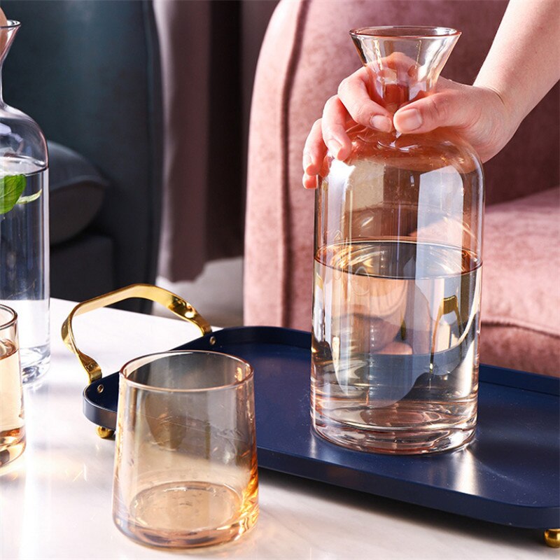 Nordic Glass Carafe Water Pitcher with Wood Lid Kettle Drinking Cup Tea Pot Juice Jug Household Drinkware Clear Water Bottle