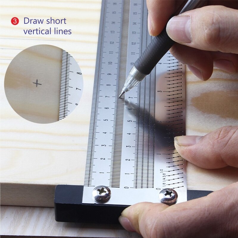 T-square Precision Marking Ruler, T-Rule, Fine Woodworking Scriber Mark Line Measuring Tool 200/300/400mm 8/12/16inches