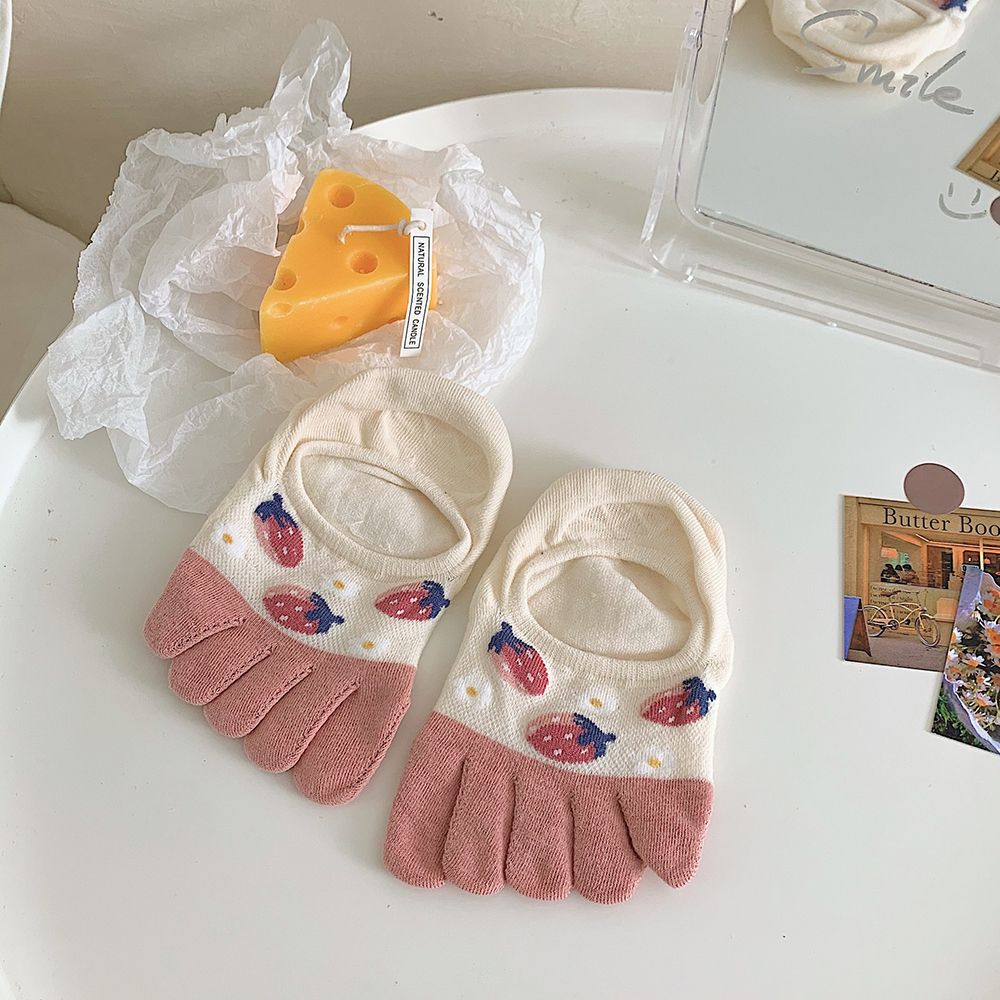 Calcetines de cinco dedos con personalidad para mujer y niña, medias elásticas invisibles antideslizantes con dibujos animados y flores: K