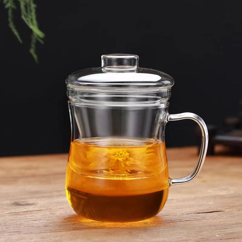 Glass Tea Infuser Cup With Transparent Filter Handle Bamboo Lid Heat-resistant Flower Teacup Office Tea Mug Drinkware: 400ml body beauty