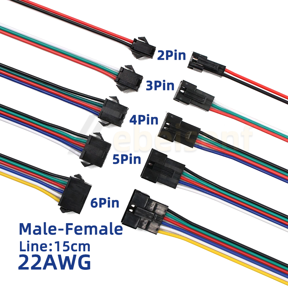 2 3 4 5 6- pinner ledet-stripe jst sm-kontakt hann- eller hunnadapterplugg jst-kontaktterminal med 15cm 22 awg-ledning til lysstripe