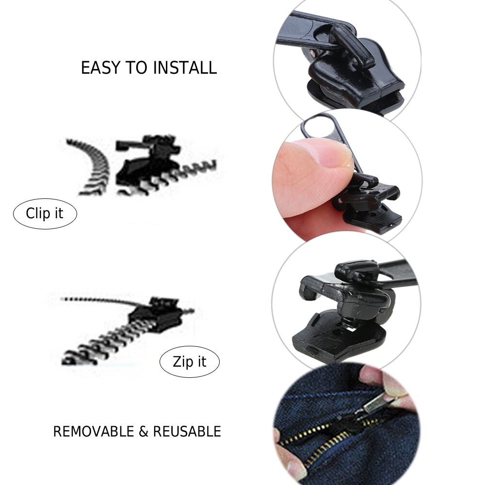 6pcs Zipper Slider Puller Zip Instant Rescue Repair Kit Zipper Slide Replacement S/M/L Universal for sewing