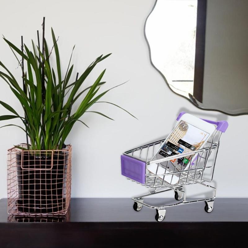 Supermarkt Handcart Trolley Mini Winkelwagen Desktop Decor Opslag Speelgoed Voor Kid Poppenhuis Meubels Accessoires
