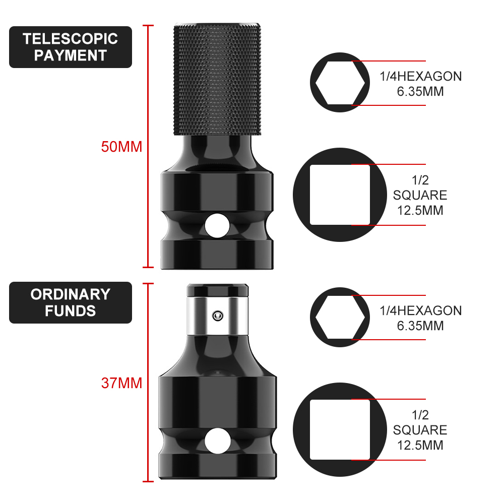 Llave de impacto hexagonal de 1/2 pulgadas a 1/4 pulgadas, conjunto de adaptador, convertidor de unidad de llave inglesa, herramienta de liberación rápida