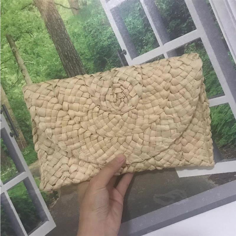 Natural Straw Bag Women's Clutch Purse Casual Straw Portable Clutch Bag Evening Bag For Beach Travel