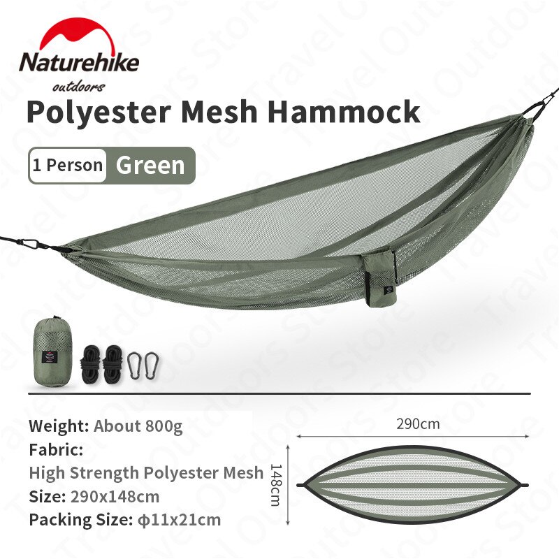 Naturehike Ultralight 800G Mesh Breathable1-2person Outdoor Draagbare Hangmat Ijs Gevoel 200Kg Lager Gewicht Camping Hangmat: 1 Person Green