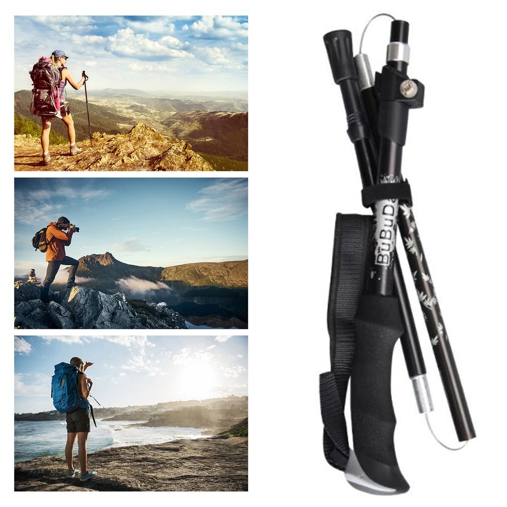 Multifunction Walking Stick Trekking Poles Telescopic Fold Crutches Hiking Stick Crutch Elderly Metal Stick Walking Cane Outdoor