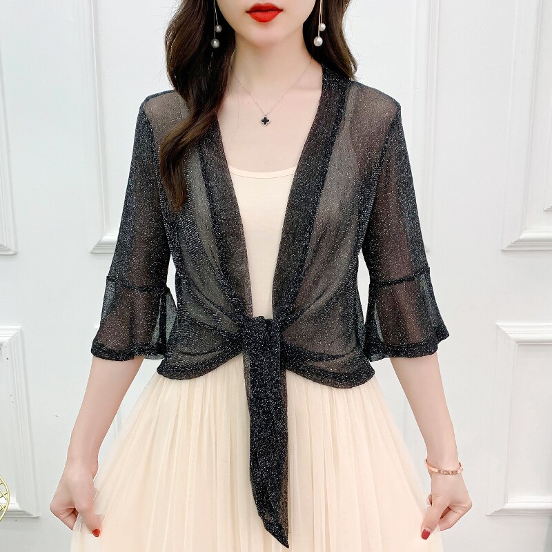 Bolero femme mariage blonde bryllupsjakke omslagshalvt ærme åben front gennemsigtige bolero skuldertræk til kvinder sjal brude cardigan toppe: Sort / Xxl