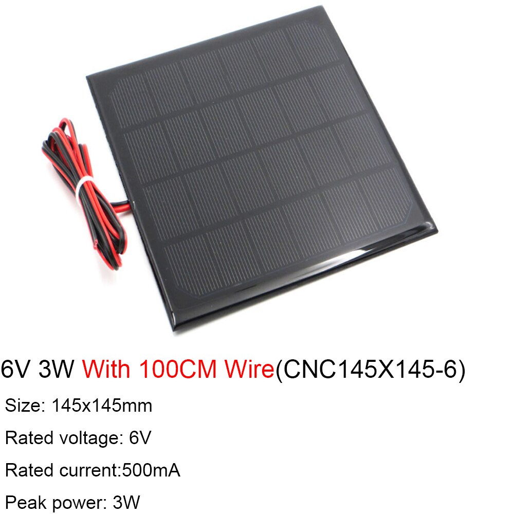 6V Solar Panel With 30 100 200CM Wire Mini Solar System DIY For Battery Cell Phone Charger 0.6W 1W 1.1W 2W 3W 3.5W 4.5W 6W 10W: 6V 3W