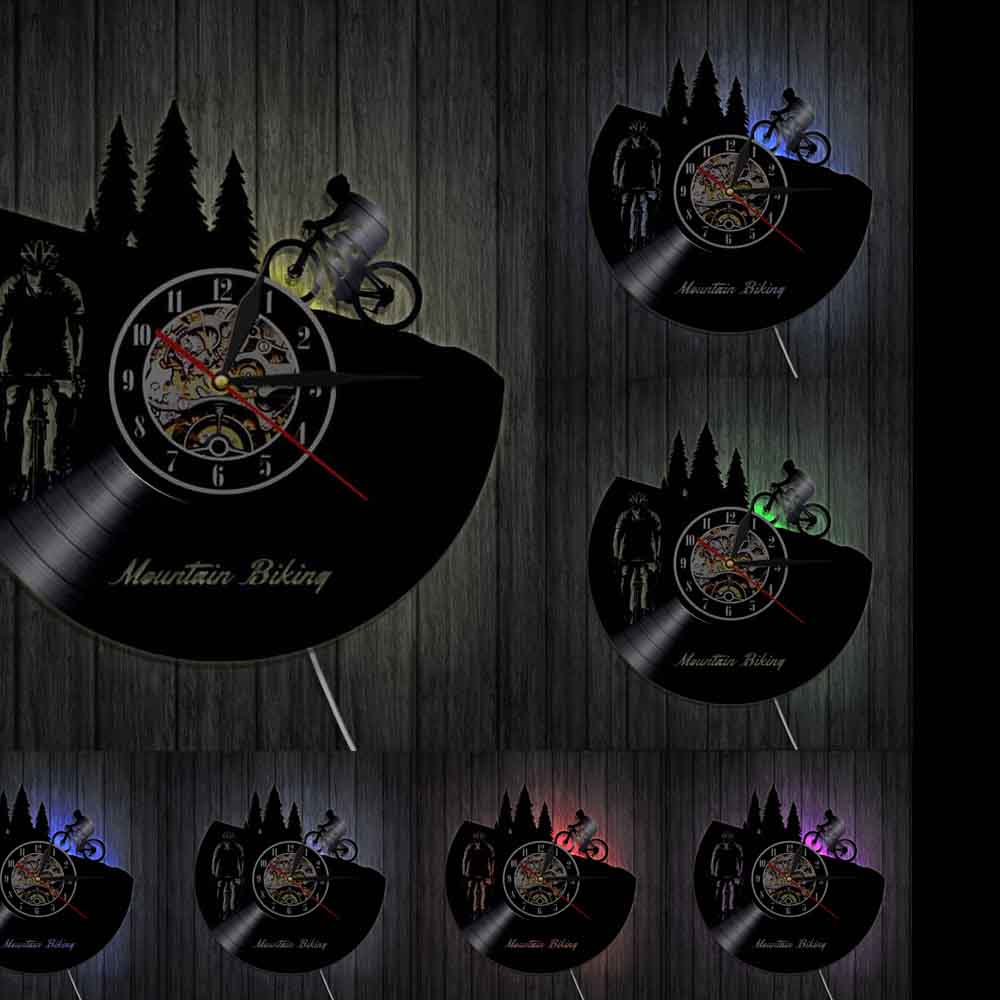 1 stykke terrengsykling veggklokke freeride syklist årgang veggkunst dekor motorsykkel rytter silhuett belysning sykling klokke