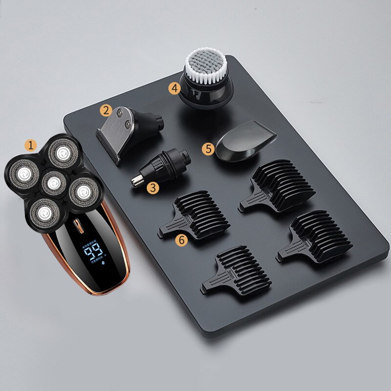 Rasoir électrique multifonction 5 en 1 pour hommes, Rechargeable, lavage à cinq lames, rasoir de tête, tondeuse à barbe, barbier
