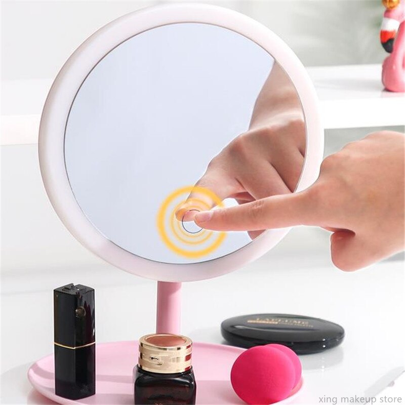 USB Charging Detachable Makeup Mirror With LED Light Touch Screen Vanity Mirror Storage Cosmetics Mirror 30#10