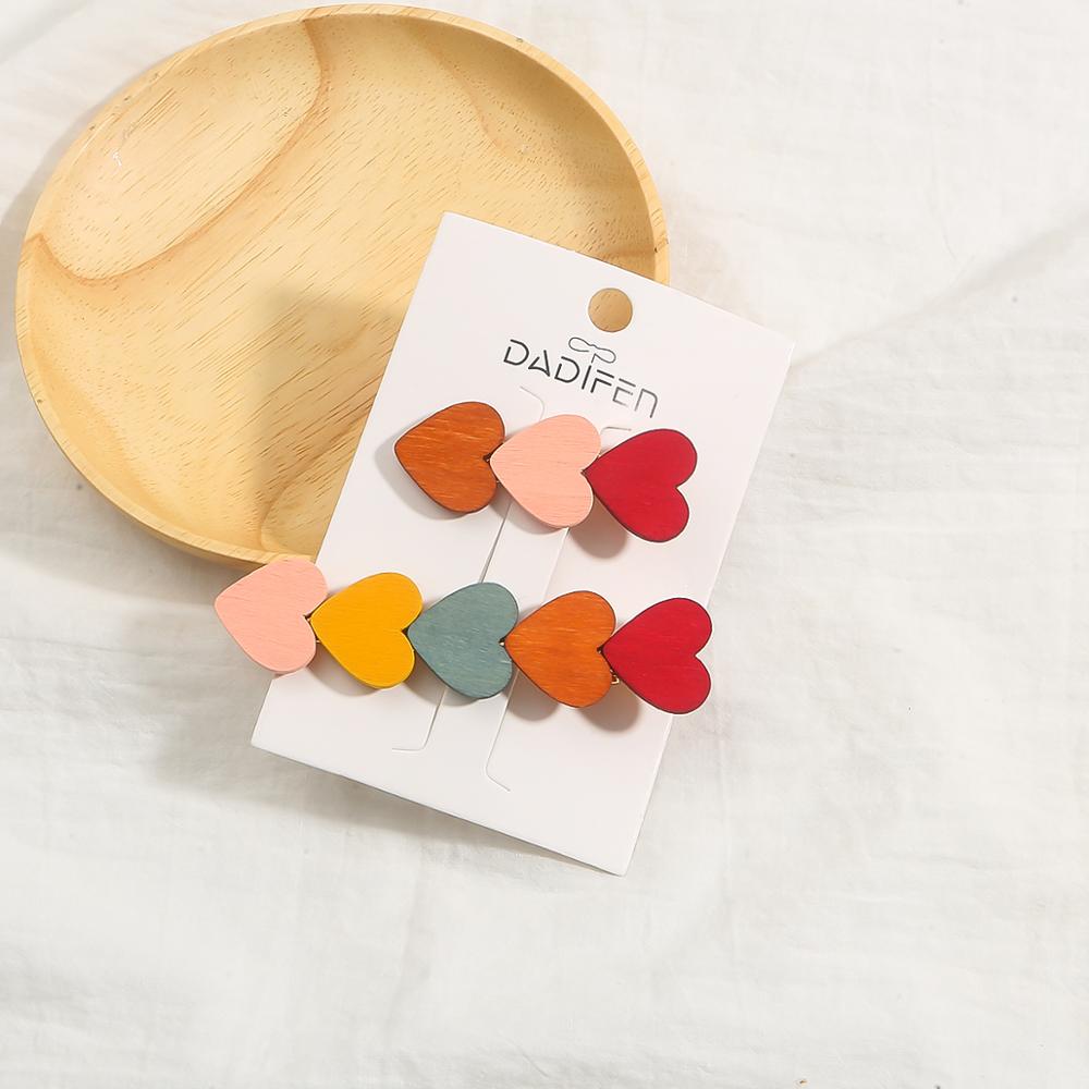 2 unids/lote Vintage de madera colorida pinzas de pelo para mujeres geométrico forma de corazón redonda de horquilla de pelo accesorios estilo: 3