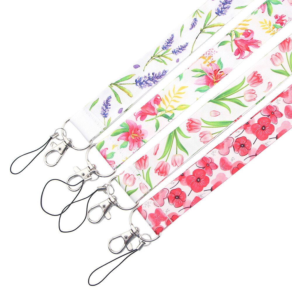 LX150 Fresh Leaves Flower Neck Strap Lanyards ID Badge Card Holder Keychain Phone Gym Strap Webbing Necklace