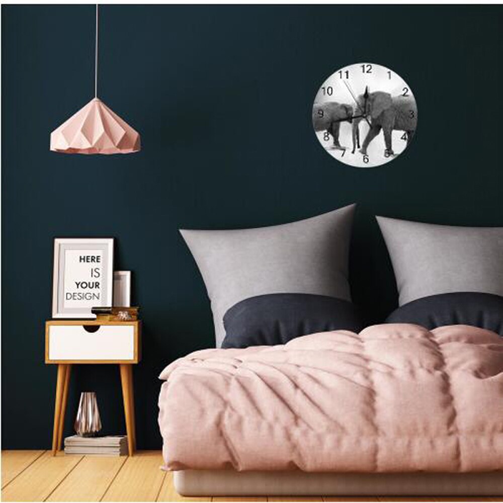 Elephant Painting Wall Clocks Numeral Digital Dial Mute Silent Non-Ticking Battery Operated Clocks Decor Art for Living Room
