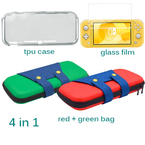 3 In 1 for Nintend Switch Lite Carrying Bag Switch Mini Protector Case for Nintendo Switch Mini Accessories Storage Glass Film: 4 in 1