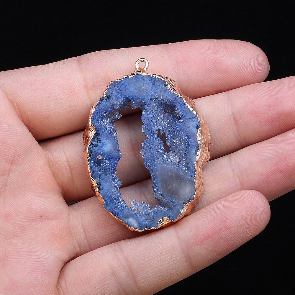 Natural Druzys Agates Stone Pendant Irregular Crystal Onyx Charms for Jewelry Making DIY Necklace Accessories 25x30-35x45mm: Royal Blue