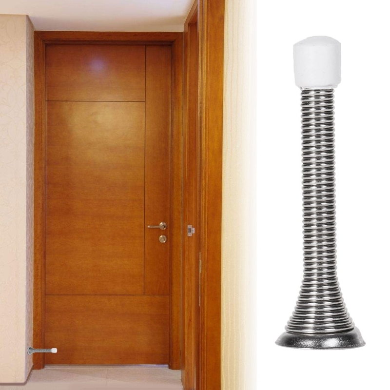1Pc Rubber Cap Metal Door Stops Spring Stopper Wall Mounted Skirting Board 85mm