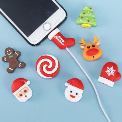Kerst Element Cartoon Leuke Boom Hoed Usb Charger Kabel Bite Protector Voor Iphone Andriod Usb Kabel Lader Protector