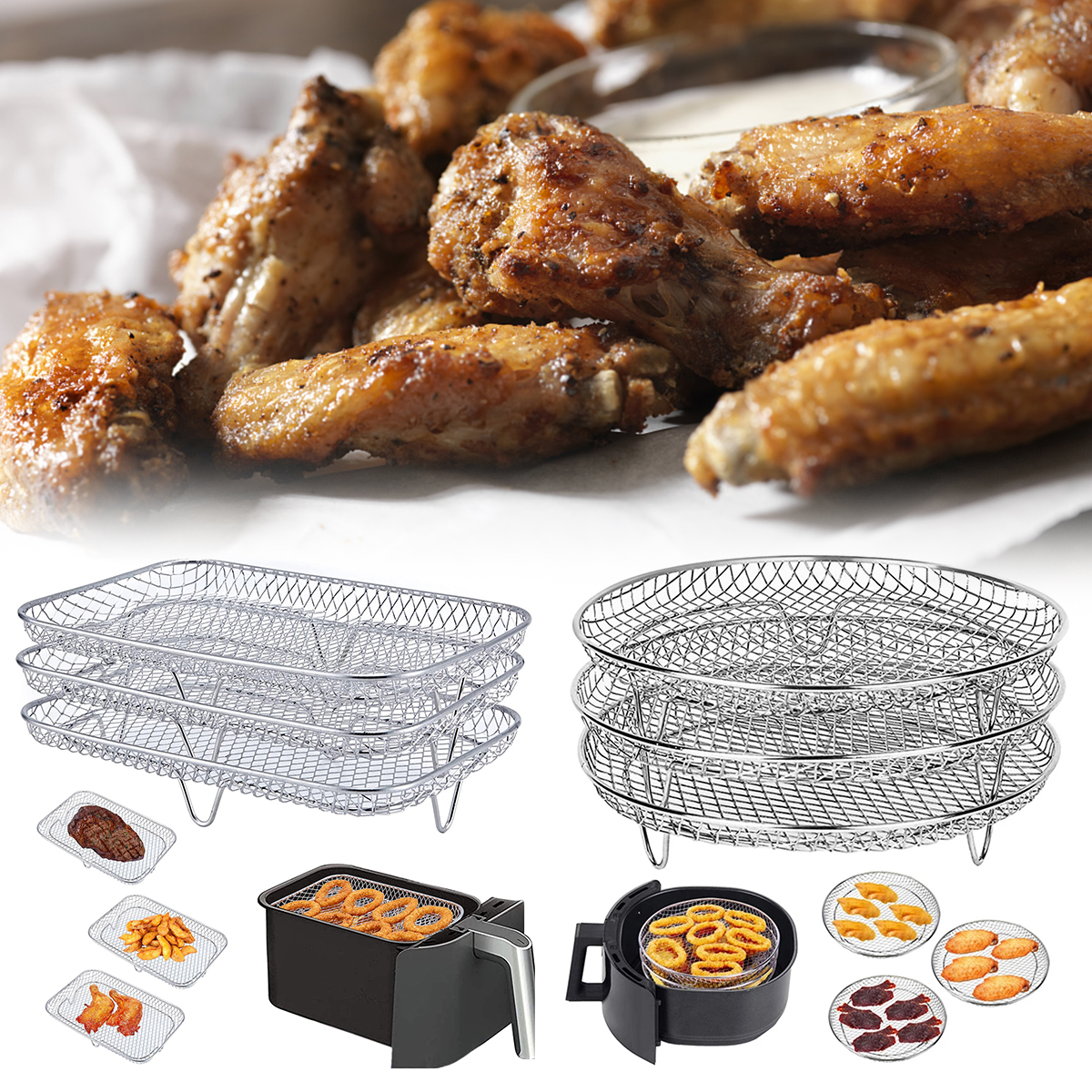 Rack para fritadeira a ar, aço inoxidável, bandeja para cozinhar a vapor, acessórios para fritadeira a ar, assadeira, churrasqueira, grelha, assar, ferramentas de cozinha