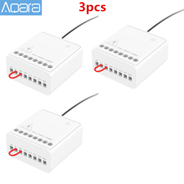 Aqara-módulo de control bidireccional, controlador de relé inalámbrico de 2 canales, funciona con xiaomi mijia smart home APP Mijia Home kit: 3pcs Two way control