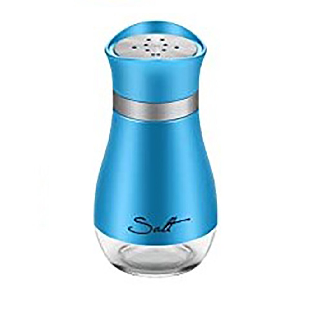 MOONBIFFY Cute Salt and Pepper Stainless Steel Glass Bottom Spice Dispenser Sea Salt Sugar Refillable Pepper Seasoning Cans: Blue