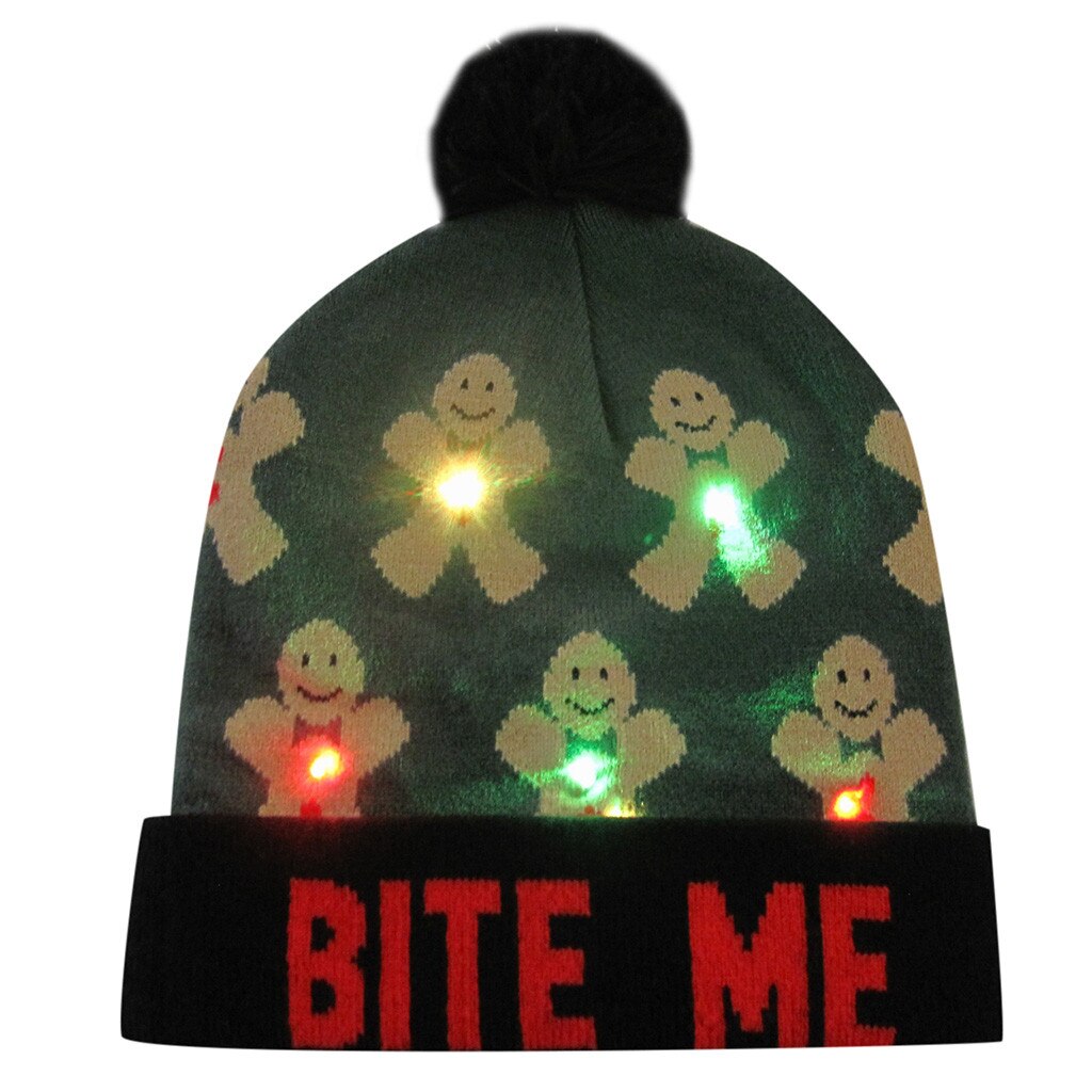 LED Luminous Christmas Hats Beanie Sweater Christmas Santa Hat Light Up Knitted Hat For Kid Adult For Christmas Party 9109: F