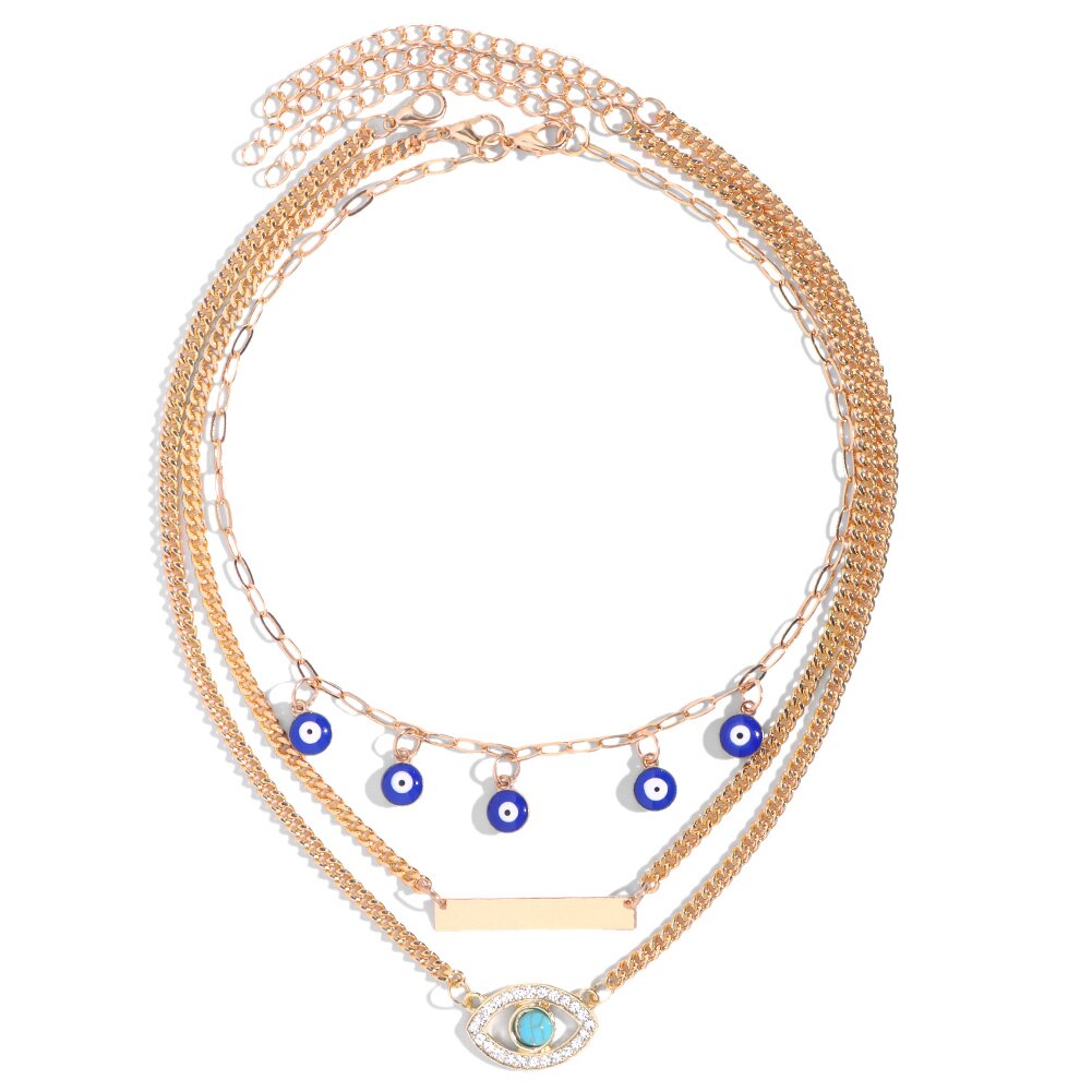Voel Vintage Blue Evil Eyes Kralen Hanger Ketting Voor Vrouwen Turkse Turquoise Evil Eye Metalen Ketting Ketting Sieraden: 092601GD