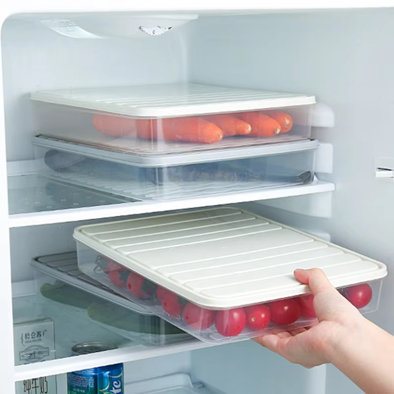 Med lock fyrkantig plast enkelskiktad förseglad transparent låda frysdumplinglåda matförvaringsbehållare stapelbar matsparlåda