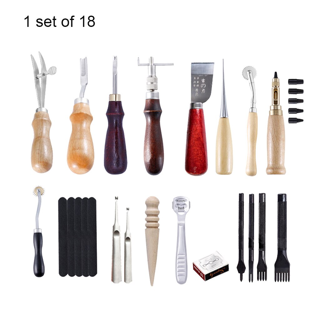 Lederen naaiset, lederen werkgereedschap Lederen ambachtelijke gereedschapsset, voor naaien Carving werken naaien Zadelgroefset, voor lederen bekleding Tapijt Canvas DIY naaiaccessoires