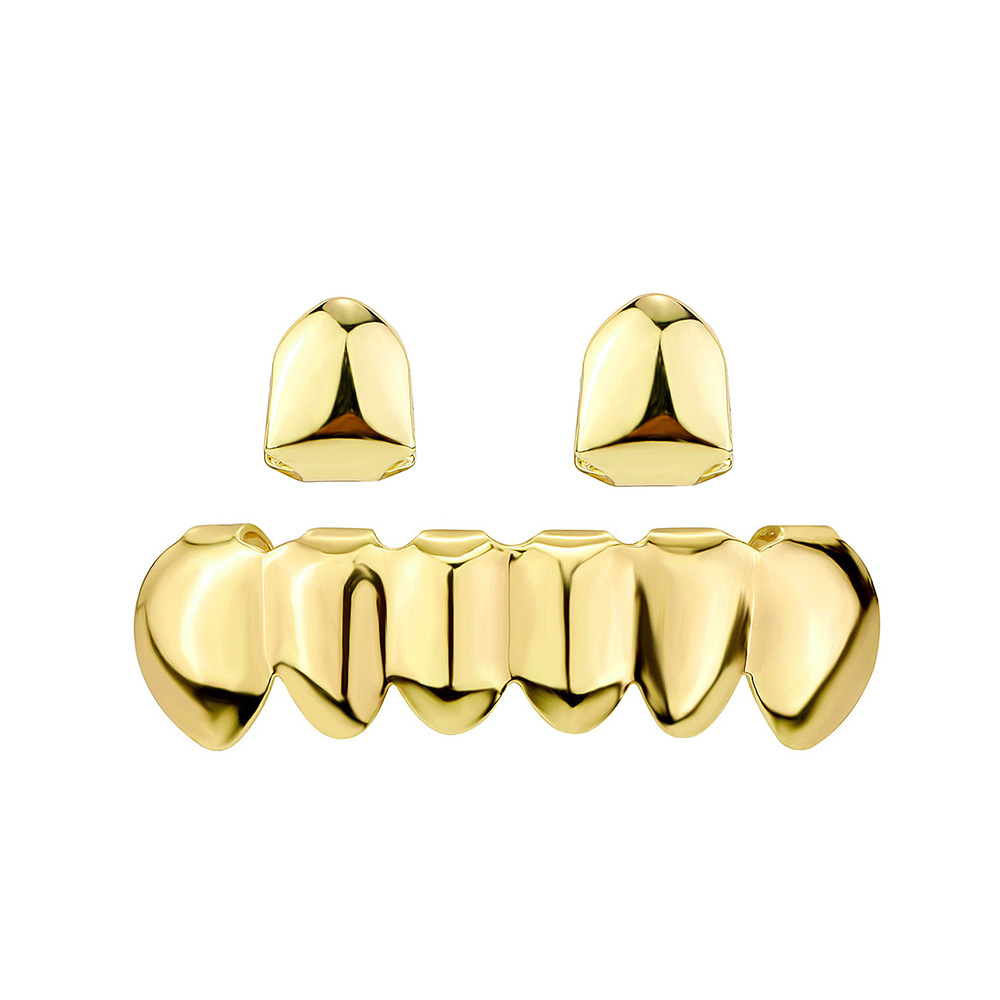 RACHELZ Color oro plata DIY 2/6 parte superior inferior dientes brillantes Grillz cadera tapas de dientes para Mujeres Hombres joyería de Halloween: Color amarillo dorado claro