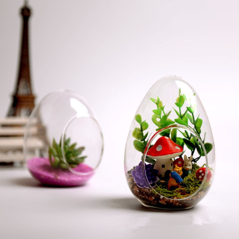 12pcs/pack 8*10cm Small Size Egg Shaped Glass Terrarium Vase Diameter=8cm Height=10cm Microscape Hydroponic Plant Decoration