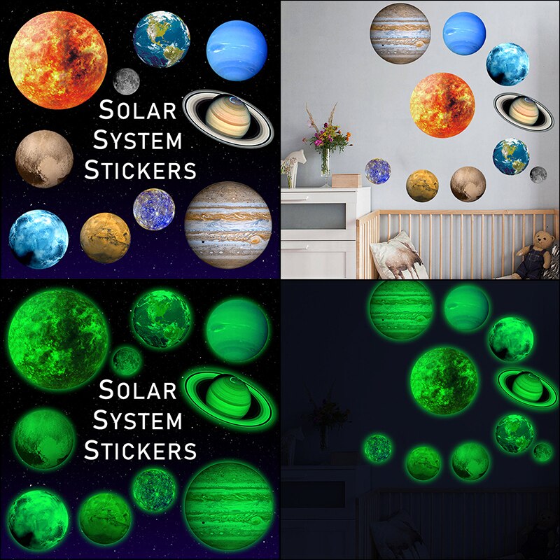 Universet planet galakse børneværelse soveværelse lysende wallstickers loftsmærkater dekoration solsystem fluorescerende vægindretning