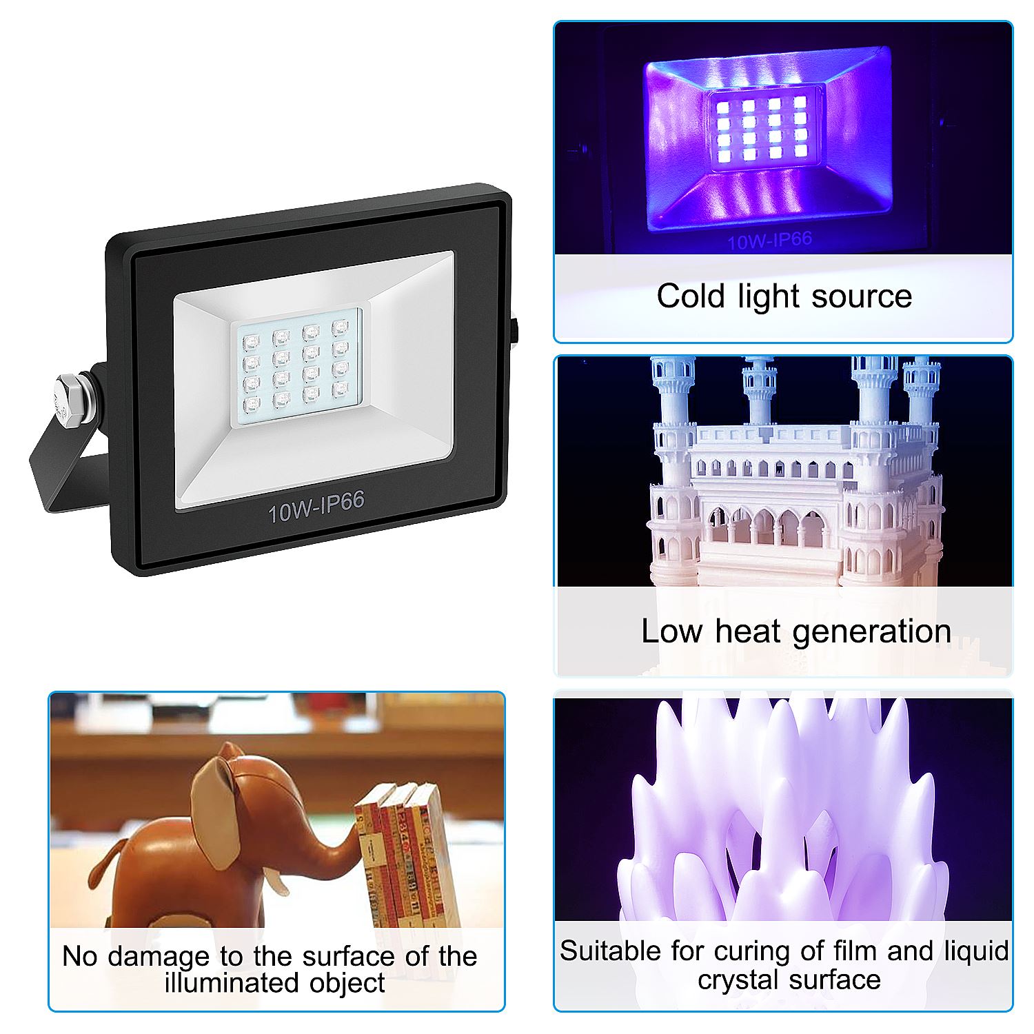 UV Curing Floodlight/Spotlight DIY LED Resin Curing Lamp 10W 405nm UV Resin Output Effect Fast Curing for SLA DLP 3D Printer