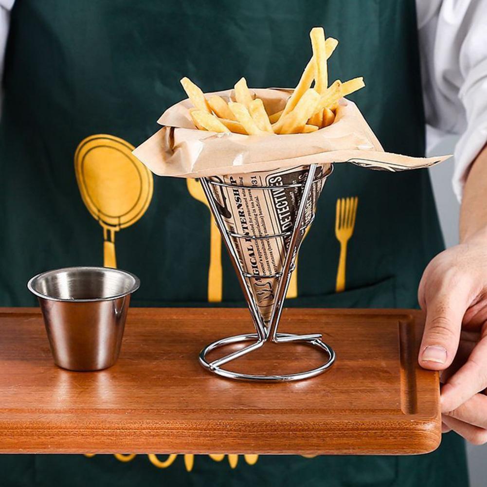 Französisch Frites Stehen Mit Soße-Trichter einstellen Rost-nachweisen Metall Chip Tasse Halfter Gebratenes Huhn Anzeige Gestell Korb Party Küche Versorgung