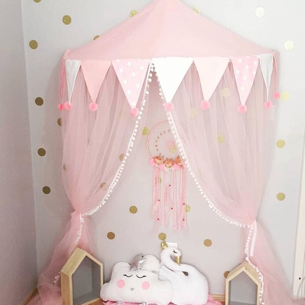 Roze Baby Kids Bed Luifel Klamboe Lezen Hoek Layout Half Moon Spel Huis Bed Kasteel Tent Room Decor Voor meisjes Jongens